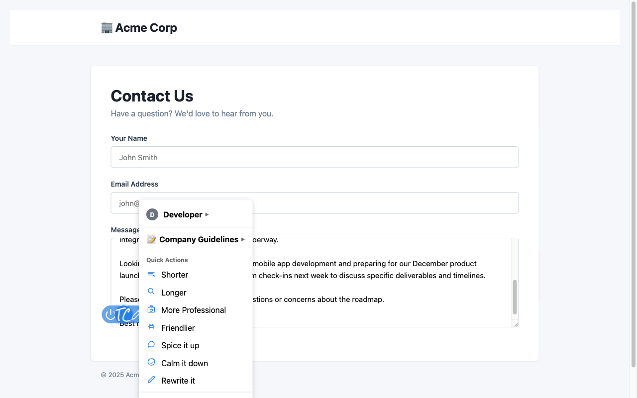 ToneClone button with contextual dropdown menu